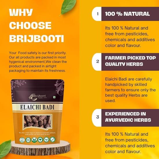 BrijBooti Elaichi Badi - Big Cardamom - Black Cardamom Whole - Kali Elaichi 50 Gr