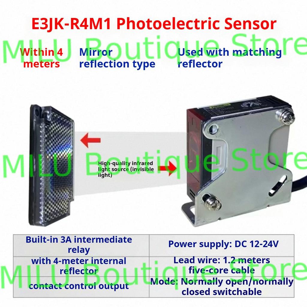 1pc E3JK-R4M1 Reflector Photoelectric Sensor Switch With Mirror Photoelectric Sensor For Garage Doors Access Control Signal