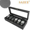 Carbon Fiber Pattern Wood & Silk Cotton 12-Slot Watch Display Box.