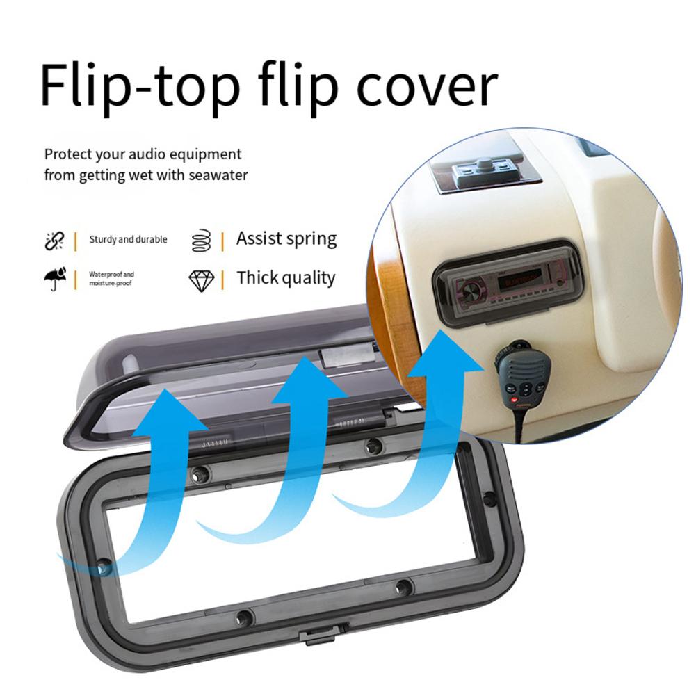 Flip-up Door Cover Marine Radio Cover Smoke-colored Housing Spring-loaded Mechanism UV-resistant Design For Marine Stereo
