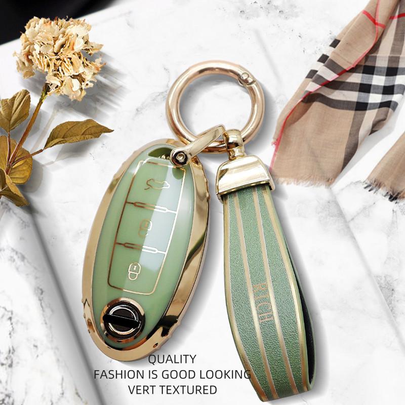 Luxuriöse goldene Fernbedienung Autoschlüssel-Hülle für Nissan Qashqai Juke J10 J11 X-Trail T32 T31 Kicks Tiida Pathfinder Murano