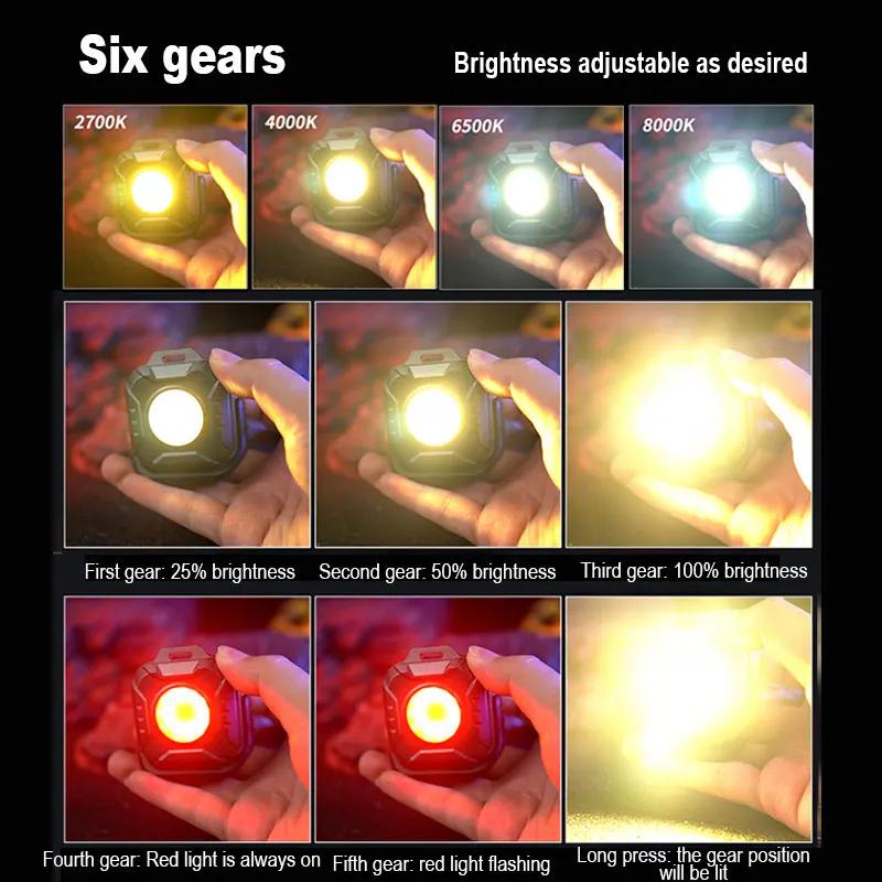 Lanternă de buzunar COB, reîncărcabilă prin USB, cu 6 moduri, super luminoasă, mini lanternă portabilă de lucru cu magnet, camping în aer liber