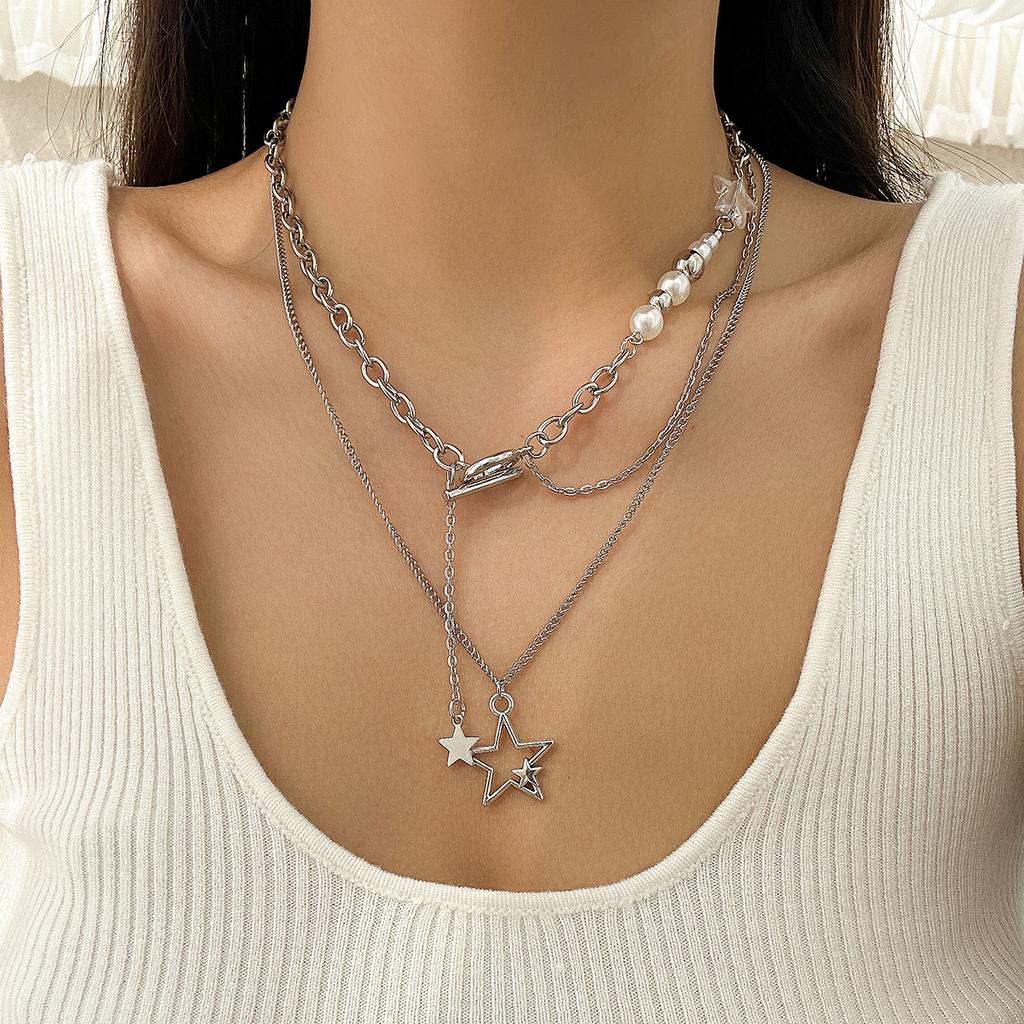 Ingemark 6 Styles Elegant Imitation Pearls Acrylic CCB Star Pendant Chokers Necklace Trendy Hip-hop Cool Alloy Chain Y2K Jewelry