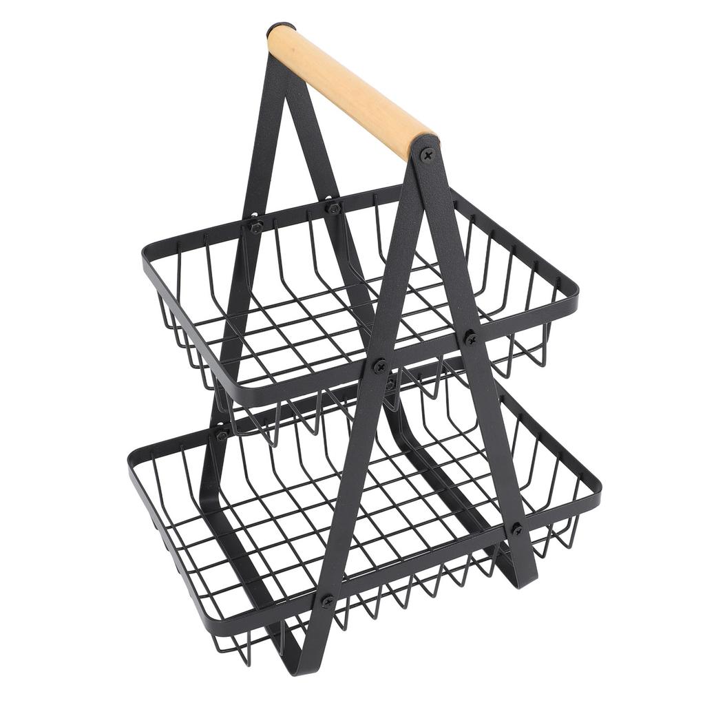Fruit Basket Holder Black Hollow Design Multifunctional Iron 2 Tier Fruit Storage Shelf for Living Room Kitchen Dining