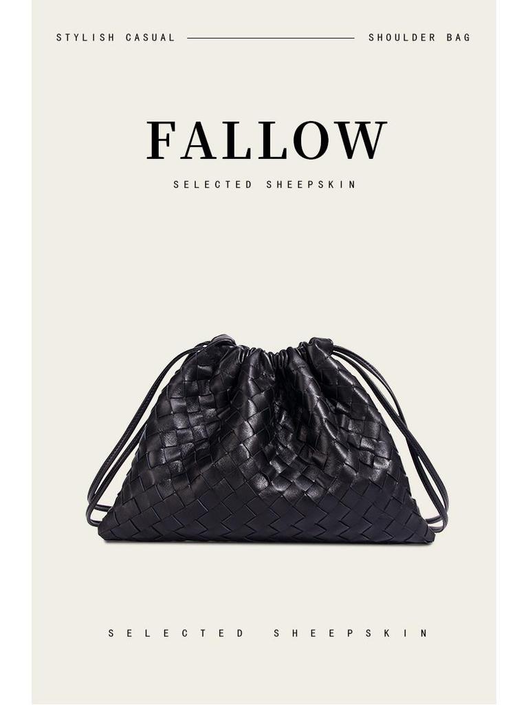 Large Lambskin Woven Commuter Shoulder Bag - Versatile, High-End Genuine Leather for Women.