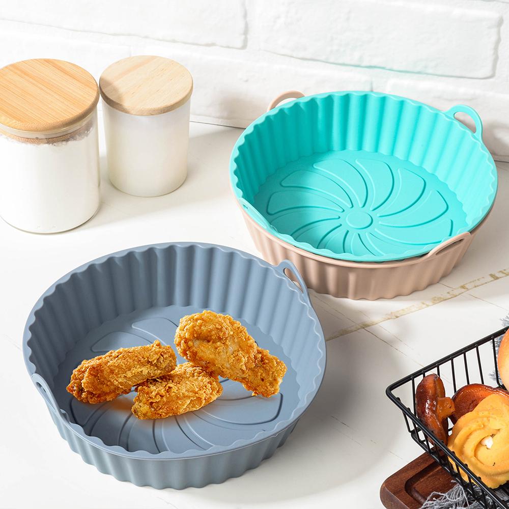 1pc Silicone Air Fryers Oven Baking Tray Pizza Fried Chicken Airfryer Silicone Basket Reusable Airfryer Pan Liner Accessories