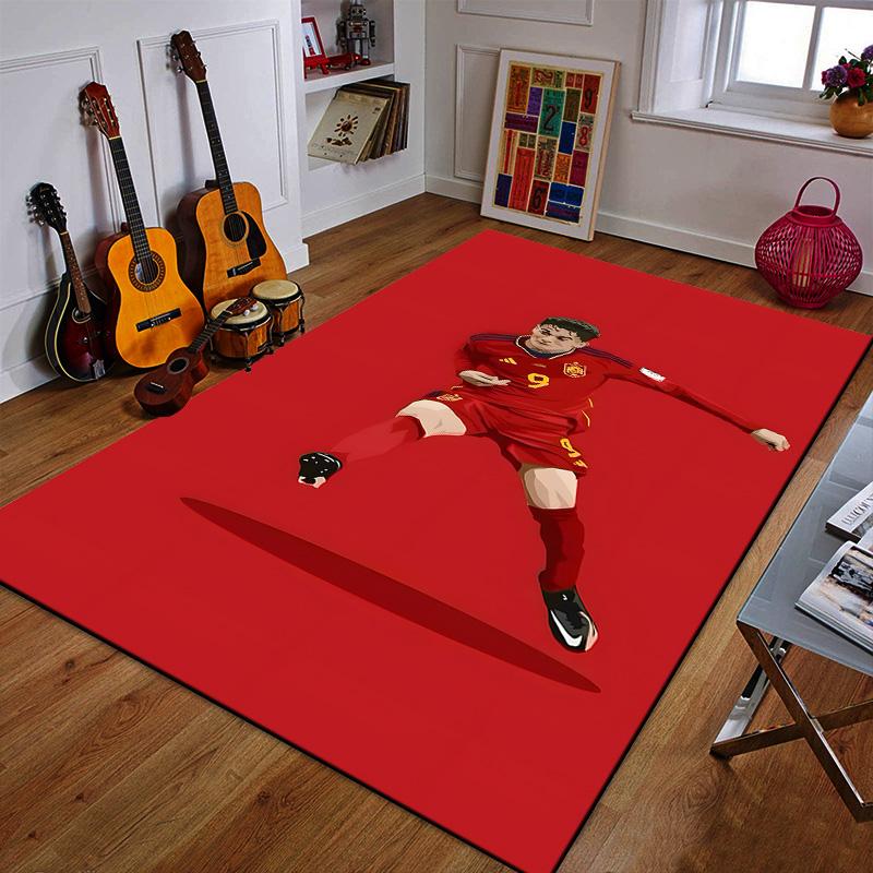 Soccer Player in Red Jersey Illustration Patterned carpet a non slip rug suitable for all seasons and any setting, gift