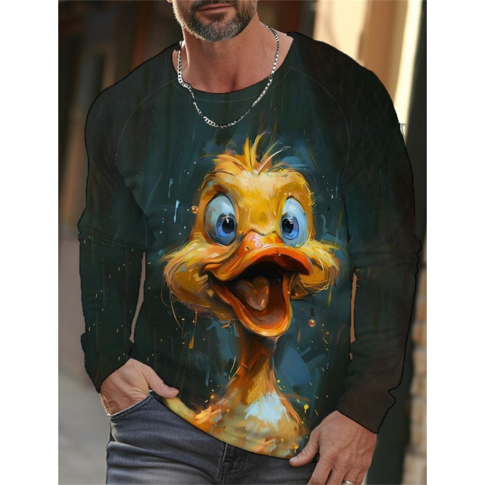 Funny 3D Chicken Print Men's Long Sleeve T-shirt New Autumn Oversized Pullover Hip Hop Punk Clothing Casual Fashion Top