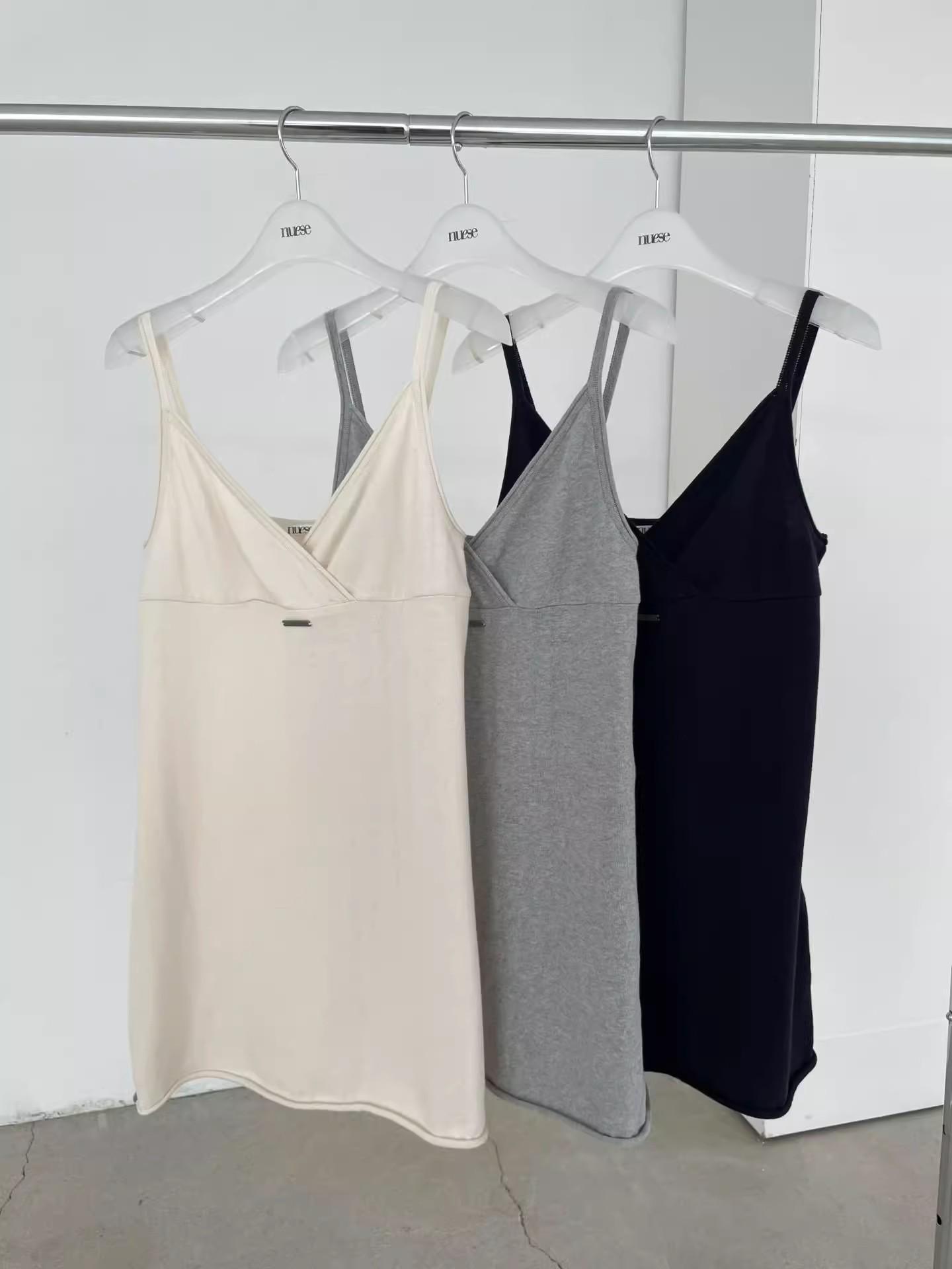 2t NUESE Korean Style 2026 Spring Versatile V-Neck Spaghetti Strap Dress One Size