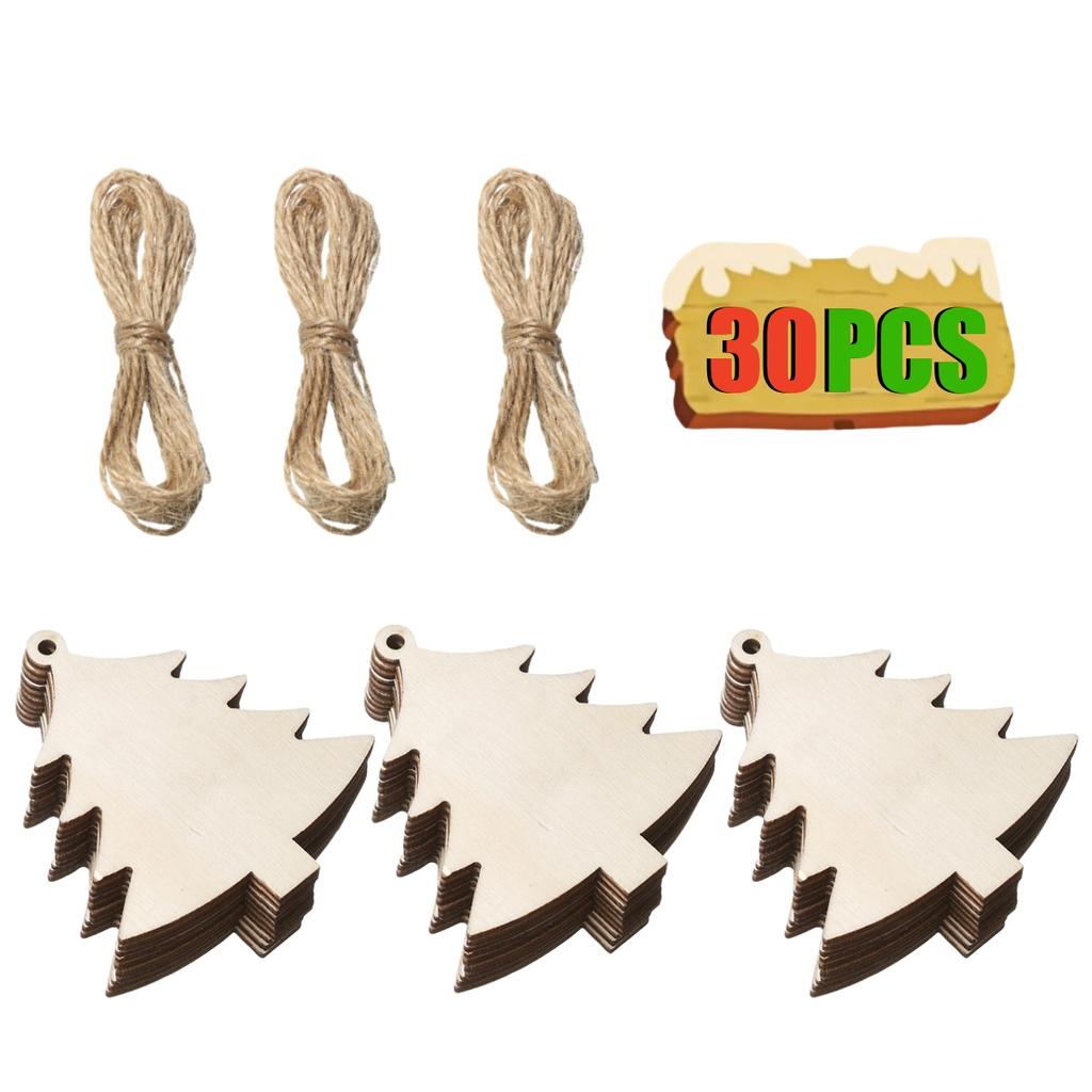 10-50Pcs Wooden Christmas Ornaments Unfinished Wood Slices with Holes Wooden Blanks Pendants for Kid DIY Craft Christmas Tree De