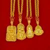 Men's Gold-plated Large Tag Necklace, Flame Square Dragon Brand, Guanyin Maitreya Buddha Pendant Necklace.