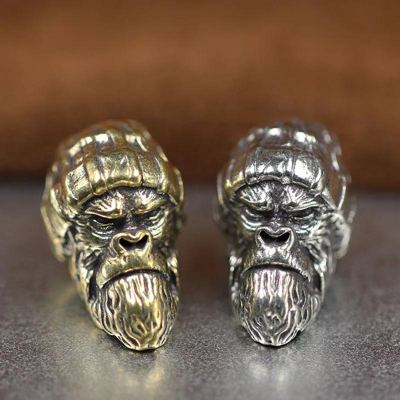 

Woolen Hat Gorilla Head Sculpture White Brass Knife Beads Orangutan EDC DIY Woven Lanyard Charms Pendants Accessories Brass