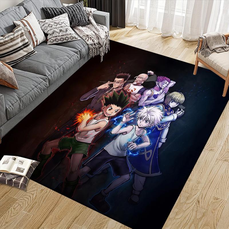 Hunter × Hunter Flannel Pattern Square Carpet,Area Rug,Carpet Rug for Living Room Bedroom Sofa Playroom Decor,Non-slip Floor Mat