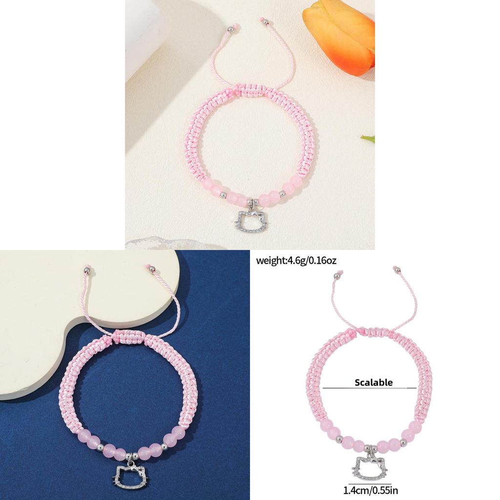 Hello Kitty Herzförmiges Kristallperlenarmband mit Magnetverschluss für Damen Freundschaftsschmuck