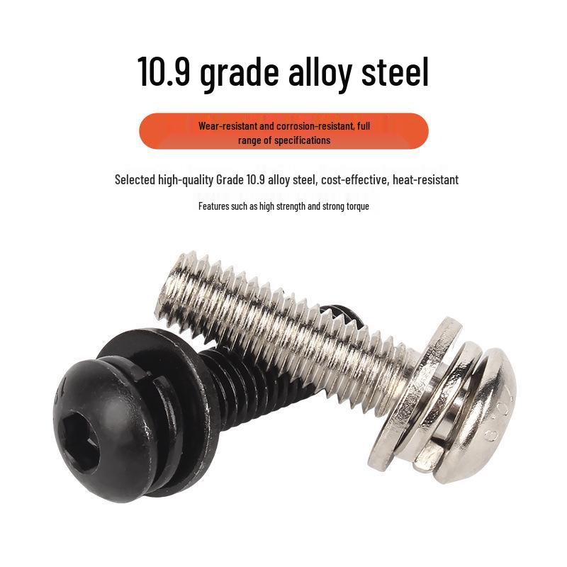 Grade 10.9 Black Iron Bolts with Integrated Spring Washer, Pan/Mushroom Head Combo.