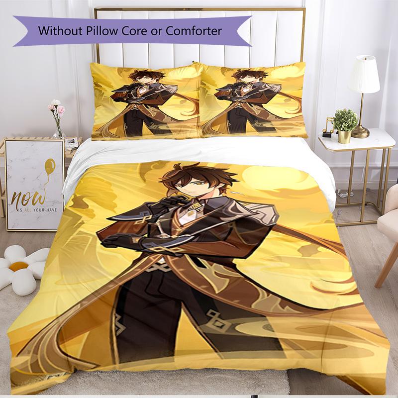 3pcs Duvet Cover Set (1*Duvet Cover + 2*Pillowcase, Without Core), Genshin Impact Print Soft All‑Season Bedding Set, Home Bedroom Decor Gift