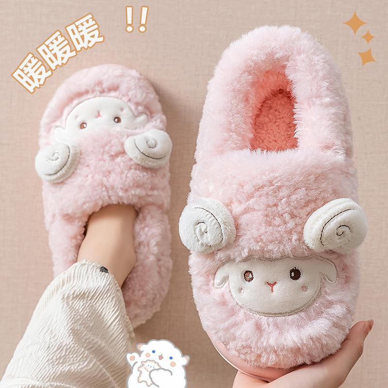 Cotton Slippers Women's Winter Indoor Home Fleece Thermal Bag Heel Plush Cotton Shoes Women's