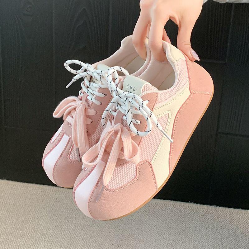 Retro comfortable soft baseplate shoes women's spring new round head lace-up mesh breathable casual shoes