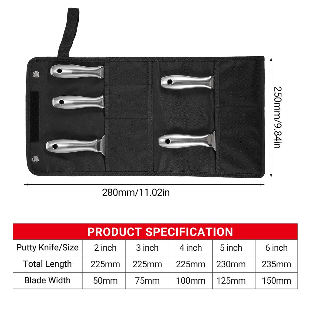 PENGGONG 5 szt. Zestaw szpachli 23456 cali Skrobak Nóż szpachlowy Skrobak do farby Jeden kawałek Premium