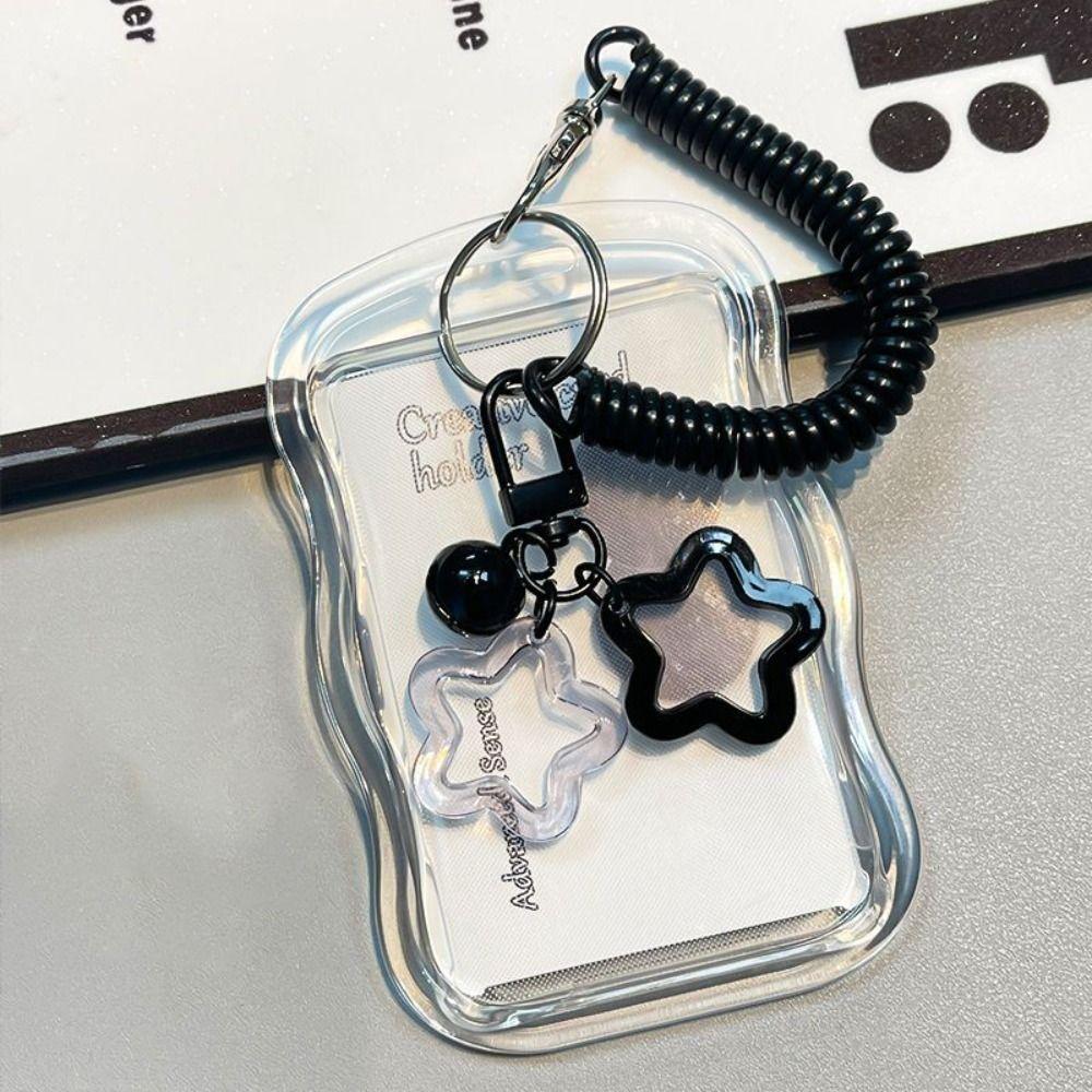 Soft Silicone Kpop Photocard Holder With Star Keychain Spring Rope ID Cards Protective Case Sliding Cover
