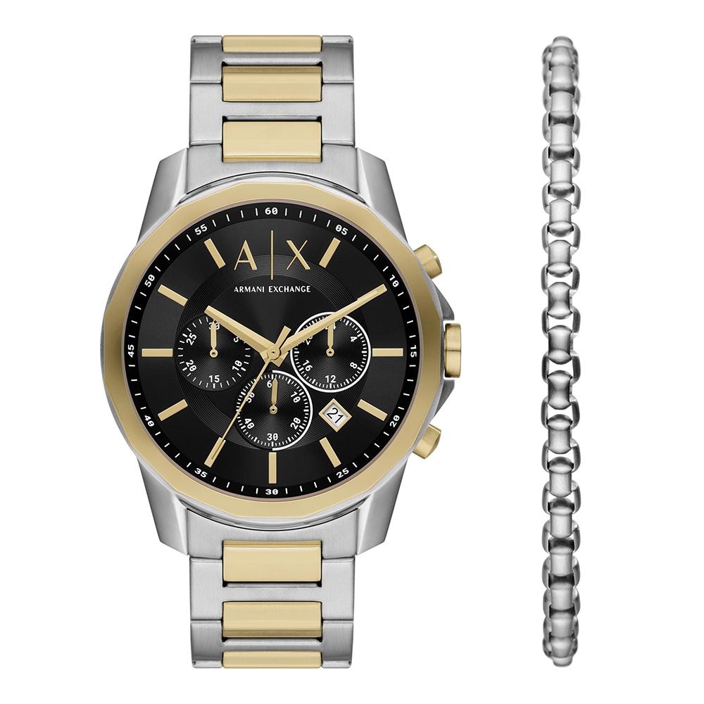 Armani Exchange Men S Metal Watch bankS Chronograph Bracelet Set ax7148Set