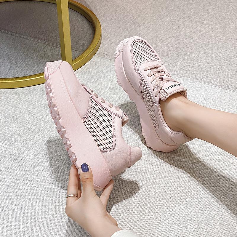 Little white shoes women's new spring and summer muffin thick-soled heightening versatile breathable casual mesh shoes