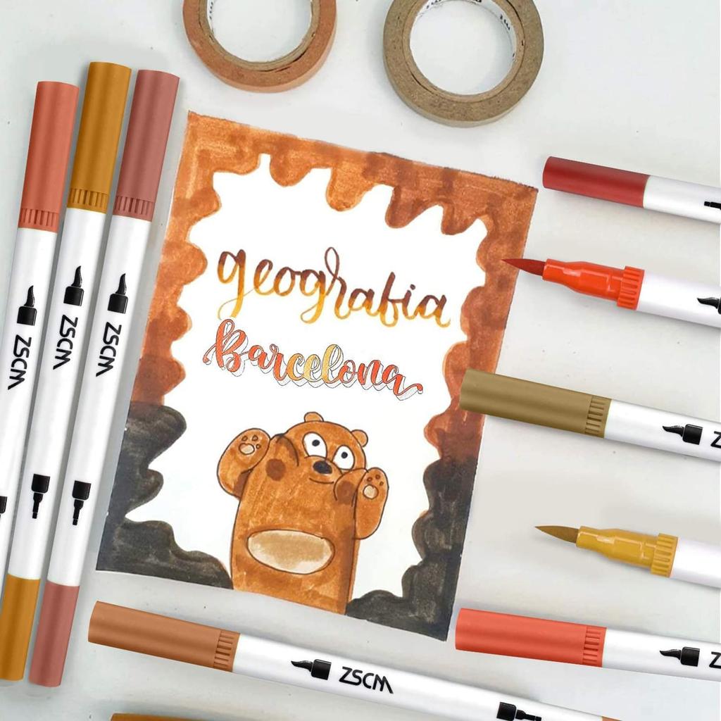 M ZSCM Illustration 100 Brush and Extra Fine Color Pen Art Marker Watercolor Brush Vivid for Picture Adult Coloring Storage Case Included Pens,