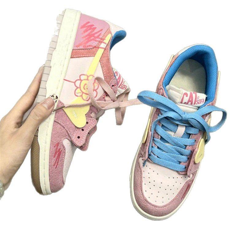 Campus Style Graffiti Single Shoes Women's 2025 Spring New Ins Foreign Style Casual Little White Shoes Mori Sports Board Shoes Women