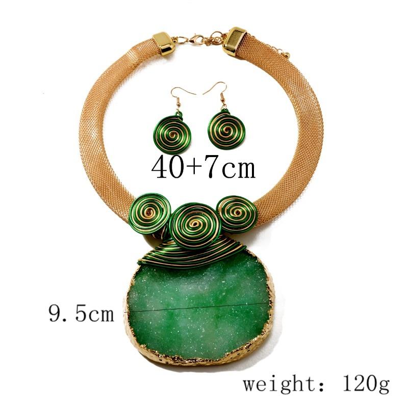 Gorgeous geometric crystal raw stone pendant choker necklace & earring set for women