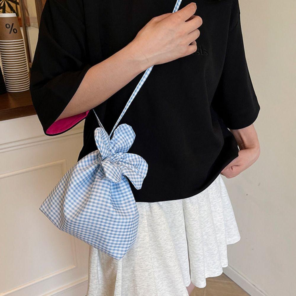 Printing Flower Handbag Korean Style Shoulder Bags Lightweight Plaid Drawstring Bag  Student