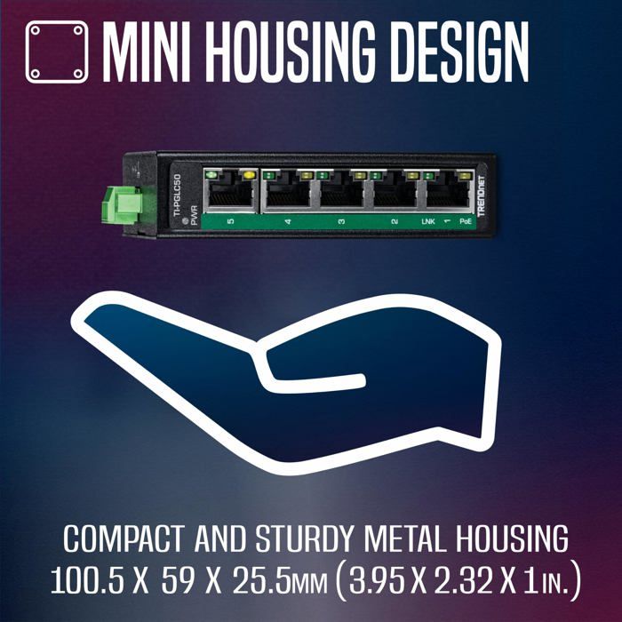 Commutateur Industriel - TRENDnet - TI-PGLC50 - 5 Ports Gigabit PoE+ - Design Compact - IP30