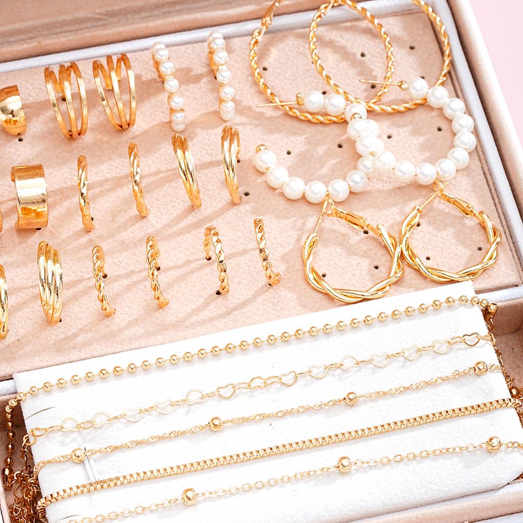 51 Pcs Elegant Boho Metal Earrings Ring Necklace Bracelet Jewelry Set Ankles For Women Parties Daily Versatility Holiday Gifts