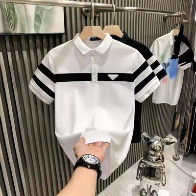 Men's Slim Fit Striped Polo T-Shirt - Short Sleeve, Summer Style with Lapel Collar.