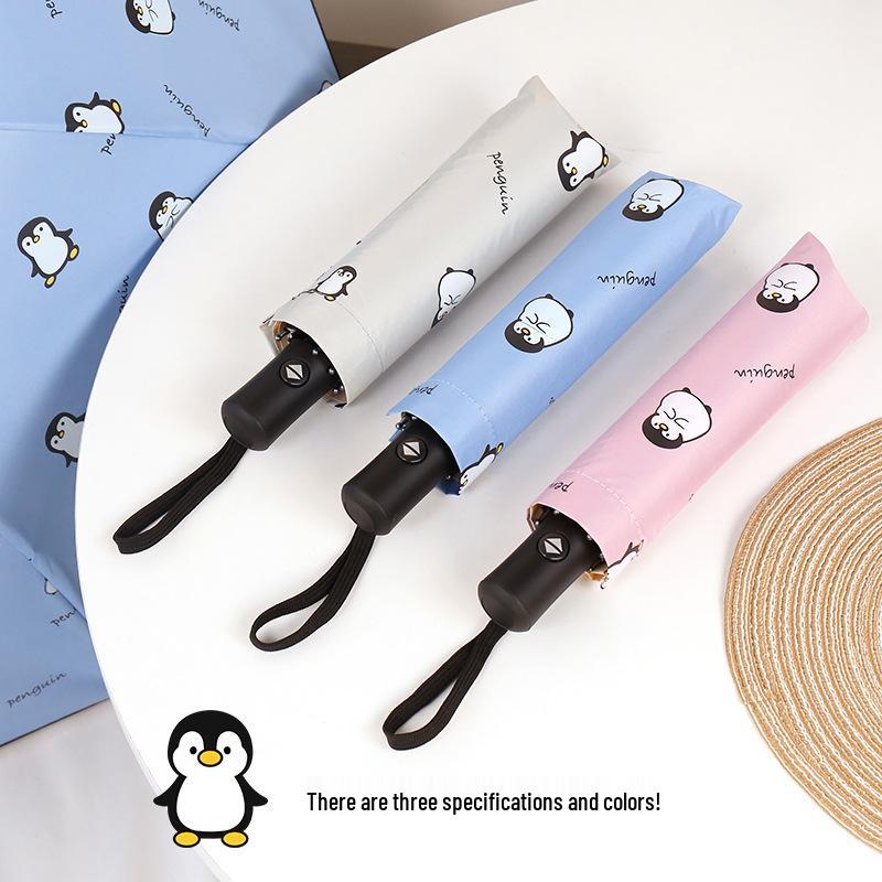 Cartoon Black Glue Automatic Umbrella - Sun Protection for Students, Sunny & Rainy Dual-Use