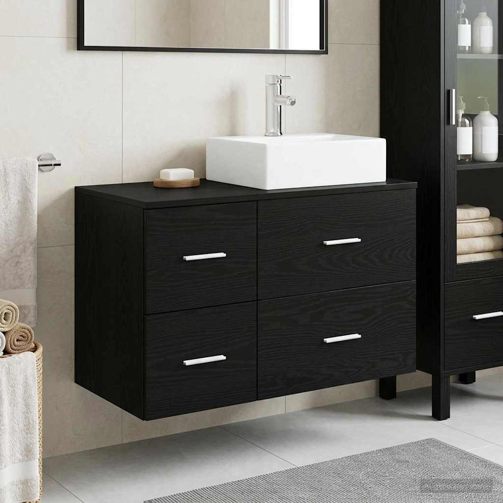 Bathroom Furniture Set 2 Pcs Black Oak Engineered Wood
