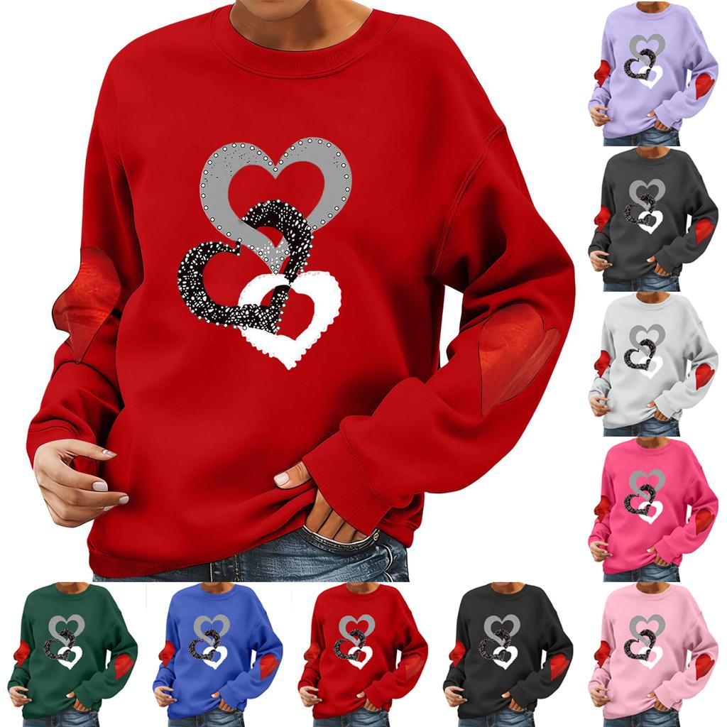 Ladies' Valentine's Day Printed Casual Long Sleeved Sports Hoodie Top