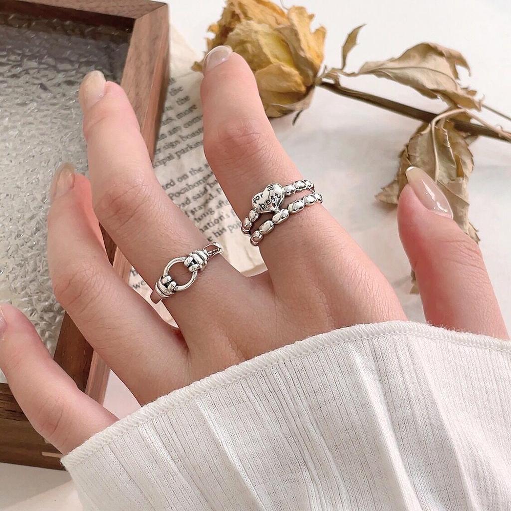 925 Sterling Silver Double-Layer Heart Open Ring for Women, Japanese & Korean Design, Light Luxury, High-End