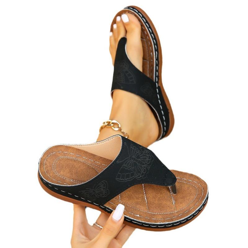 Women's Shoes Summer New Sandals Large Size Printed Butterfly Thick Bottom Toe Cool Slippers Women