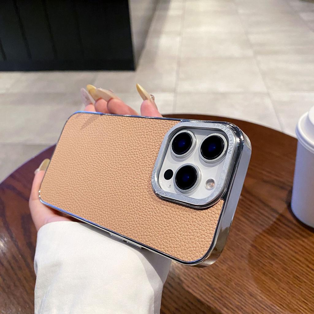 Electroplating Lychee Pattern Suitable for IPhone 16 Mobile Phone Case Apple 15 Large Hole Anti Fall 14 ProMax Full Inclusive Protective Case