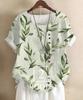 Second Roots Botanical Blouse with Floral and Leaf Short Decorative Summer Short Sleeve Loose Cut and Size Print, Sleeves, Buttons, Undershirt, Top,