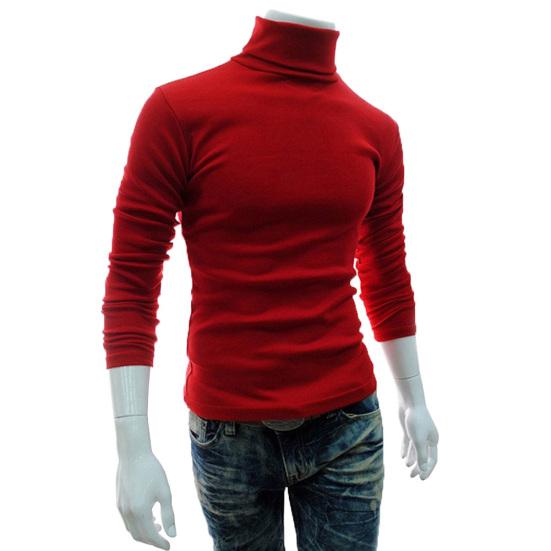 Men Autumn Solid Color Long Sleeve Turtle Neck Knitted Slim Bottoming Shirt