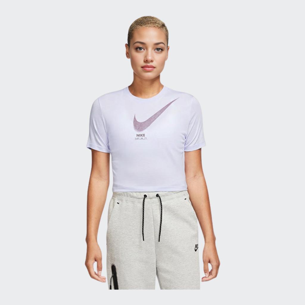 Nike Letter Logo Print Short Sleeve Crop Top Women tops Purple DZ3750-536