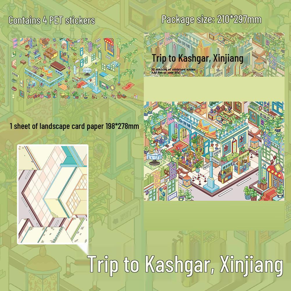 4 PET Sheets: Xinjiang Scenery Stickers for DIY Travel Journals