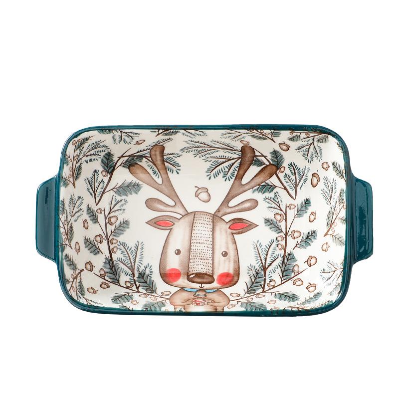 Creative Cute Cartoon Ceramic Binaural Baking Pan Restaurant Household Microwave Oven Cheese Baked Rice Plate Vegetable Plate Western Food Baking Bowl