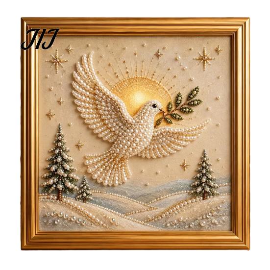 Christmas Wall Decoration DIY Faux Pearl Art Kit, Winter Scene Painting Family Holiday Craft Activities 3D Sparkling Animal Kit for Adults, Decor Bead
