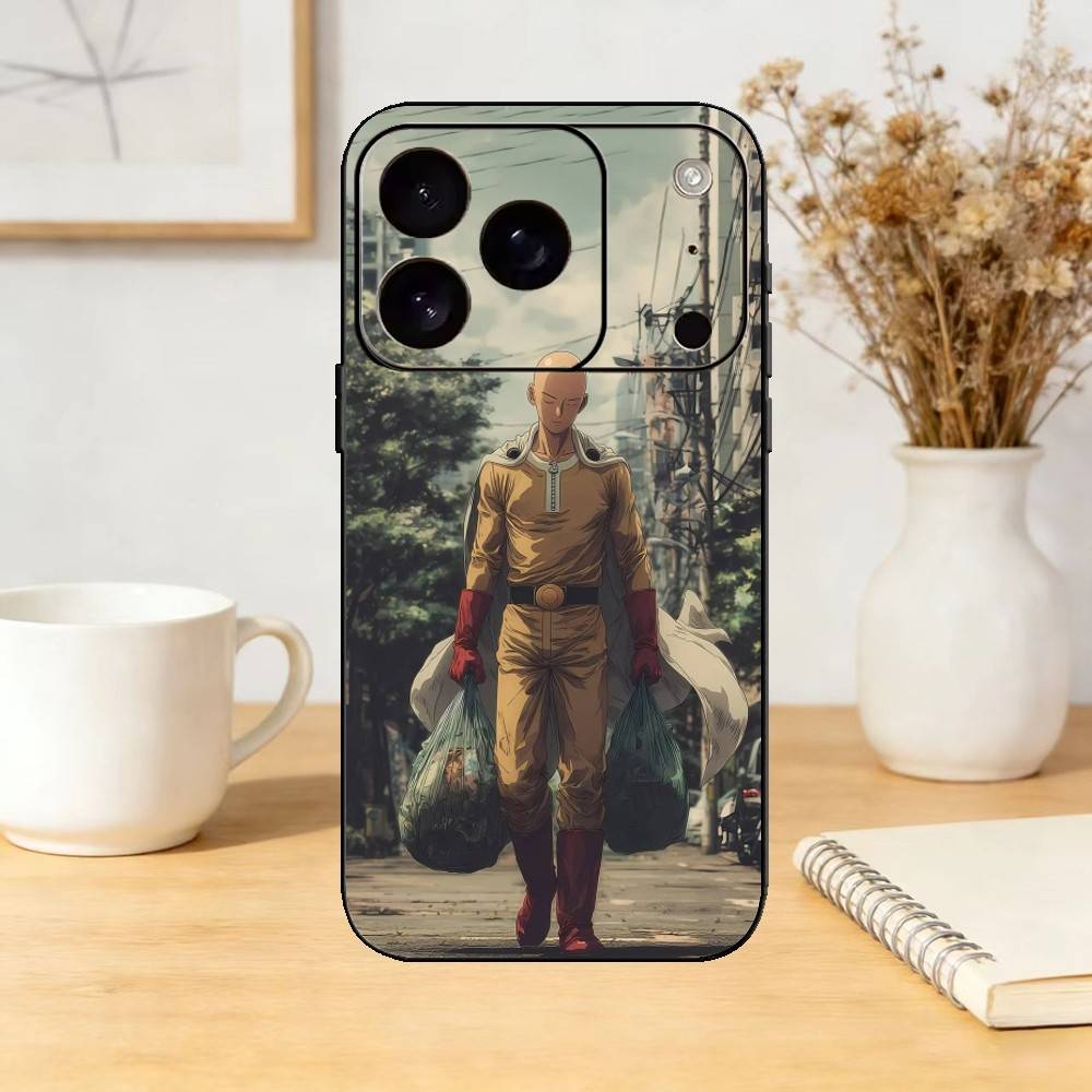 One P-Punch S-Saitama M-Man Phone Case For iPhone 17,16,15,14,13,12,11 Plus,Pro Max,SE4Soft Silicone Black Cover