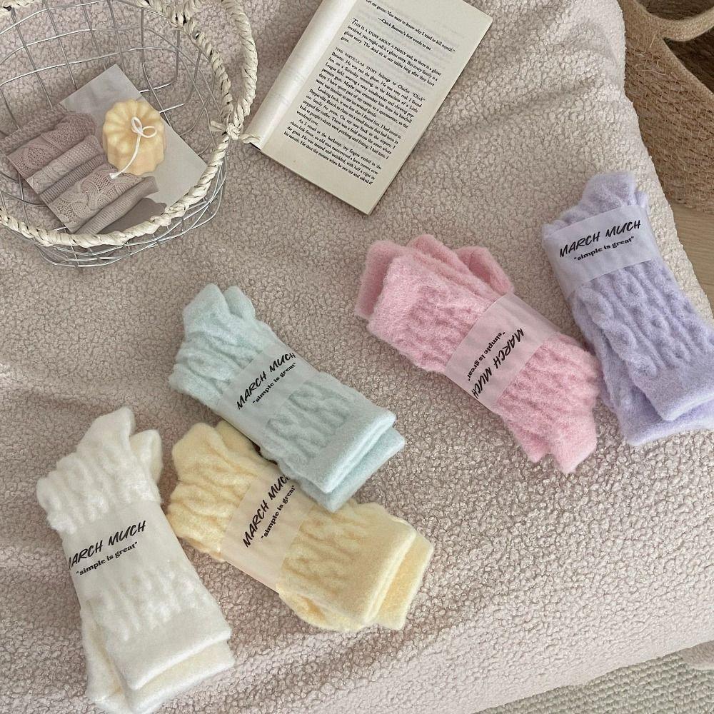 Solid Color Cotton Socks Winter Fleece Socks Sleep Socks Velvet Socks  Women