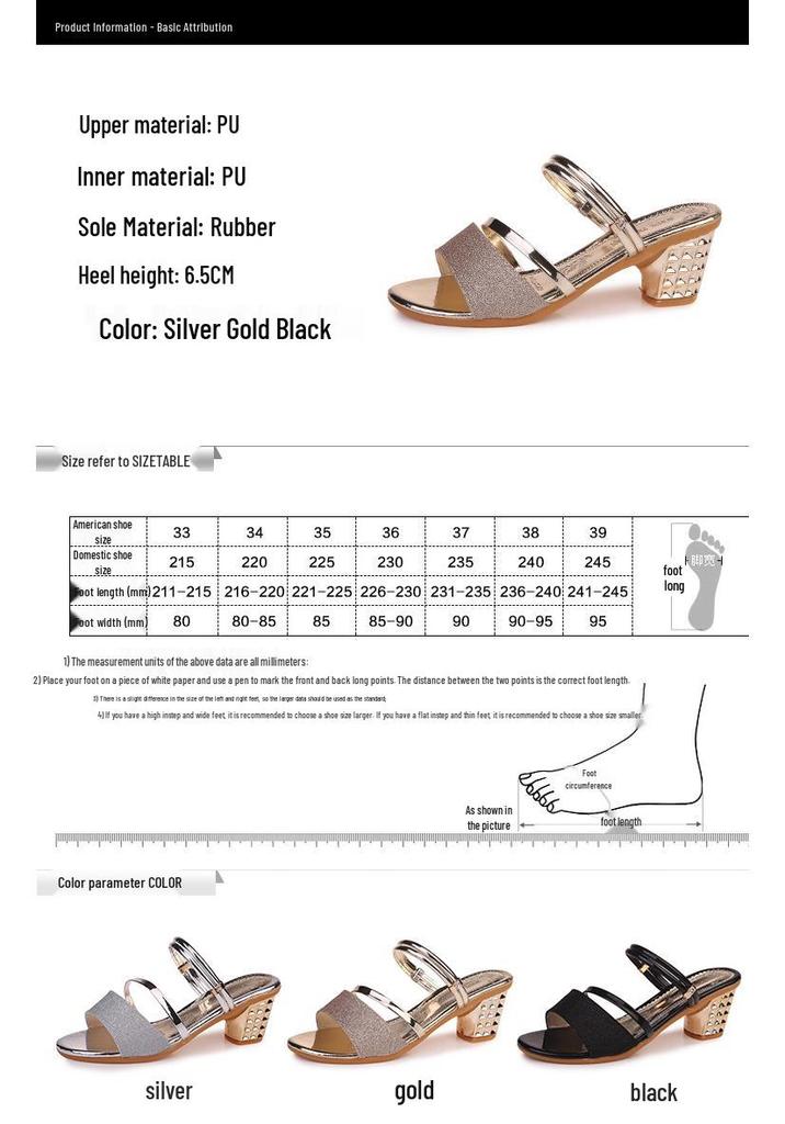 2024 Sommer Koreanischer Stil Damen Slip-on Sandalen, Dicker Mittelhoher Absatz, Offene Zehenpartie, Zweifach tragbar