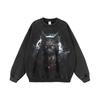 Unisex Oversized Cotton Hoodie With Black Cat Print Loose Fit Streetwear Long Sleeve Pullover