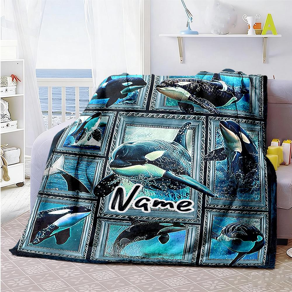 Dolphin78 Customize Text Blanket Throw Customizable Blanket Comfortable Versatile for Living Room Office Chair Sofa Nap Four Seasons Multipurpose